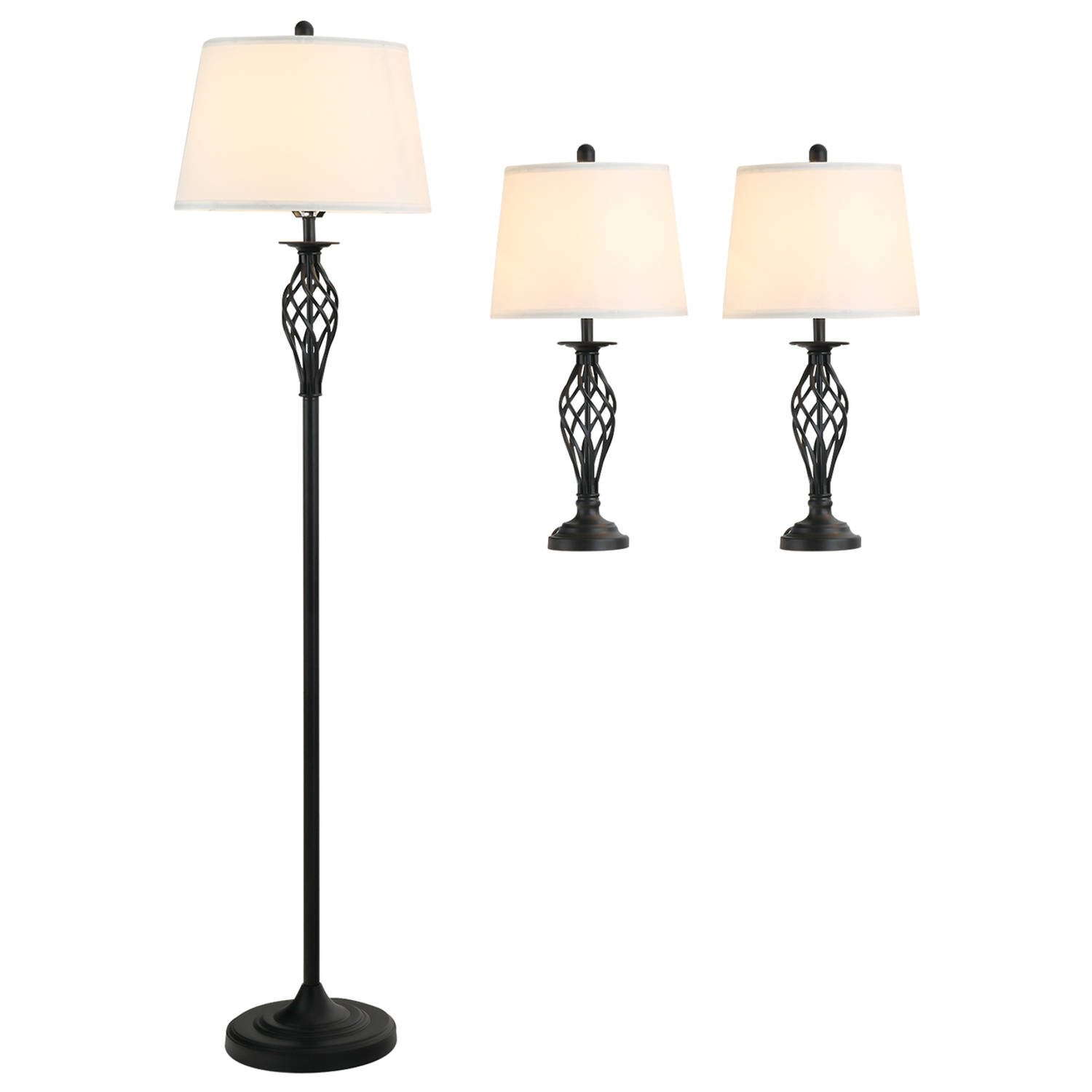 set van 1 lamp en 2 tafellampen - Vloerlamp - Stalamp tafellamp - Vintage - Klassiek - Zwart/wit |