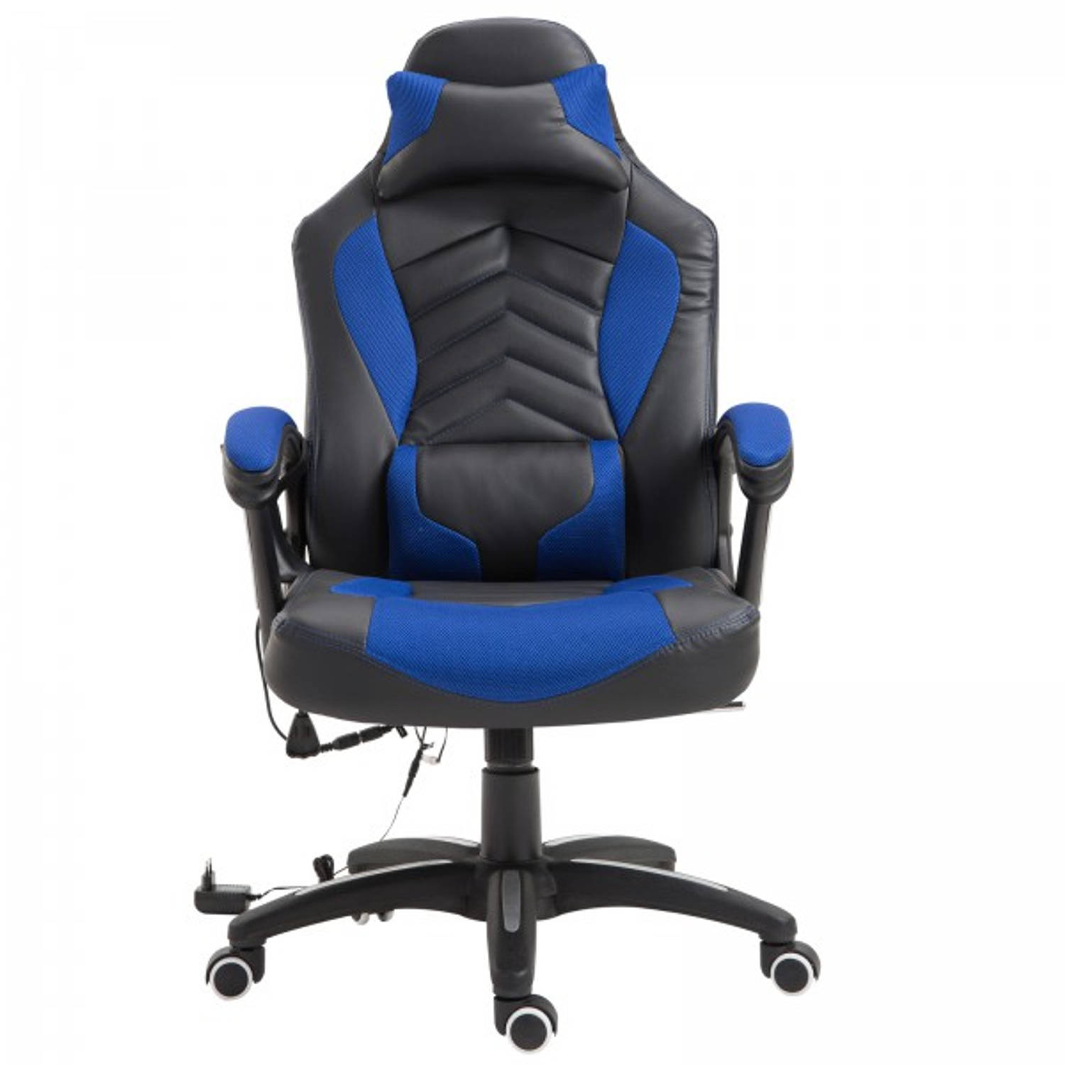 Ergonomische Bureaustoel Gamestoel Gamechair Massage Functie Warmtefunctie Kunstleer Zwart-blauw