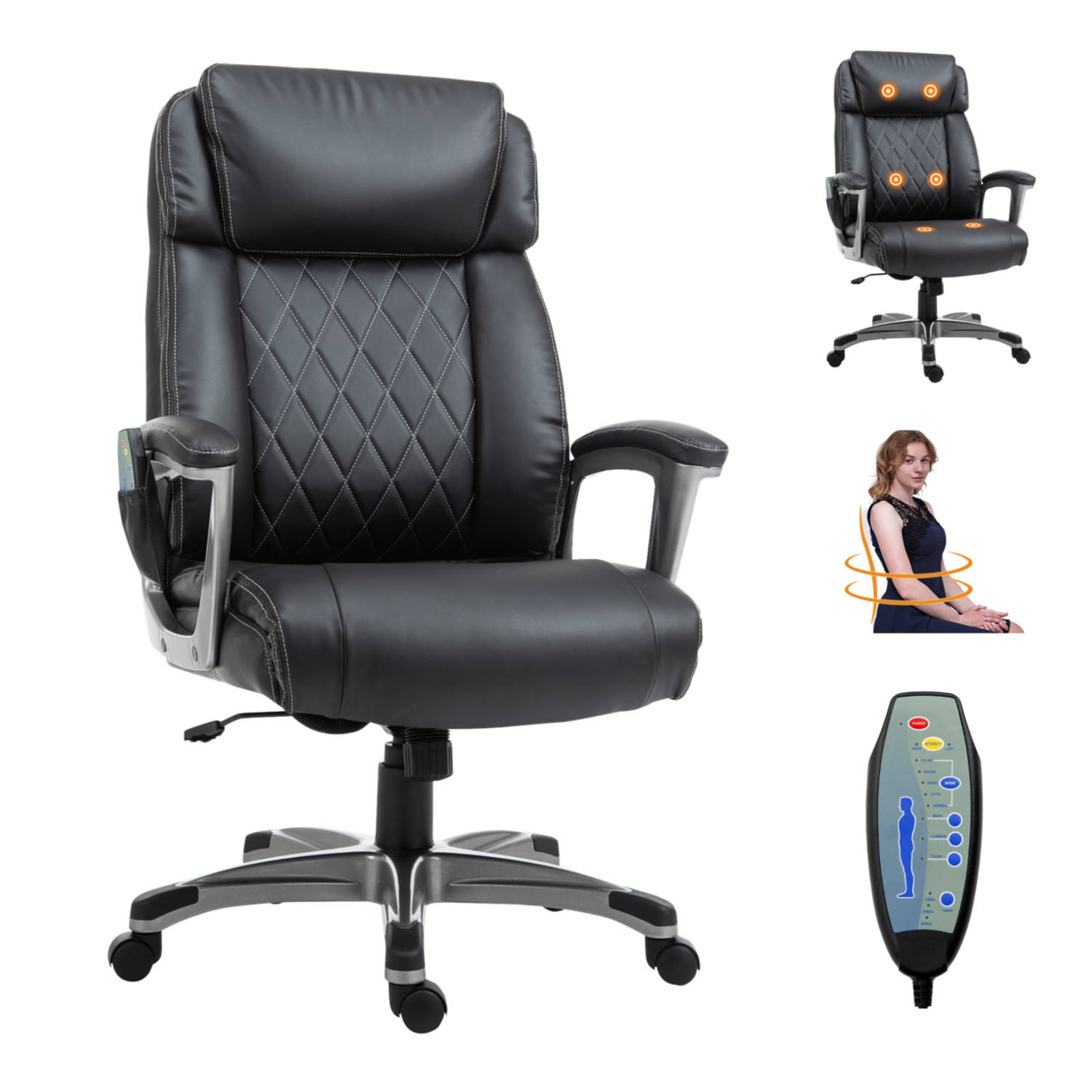 Bureaustoel Bureaustoel ergonomisch - Directiestoel - Massage stoel - voor volwassenen Zwart | Blokker