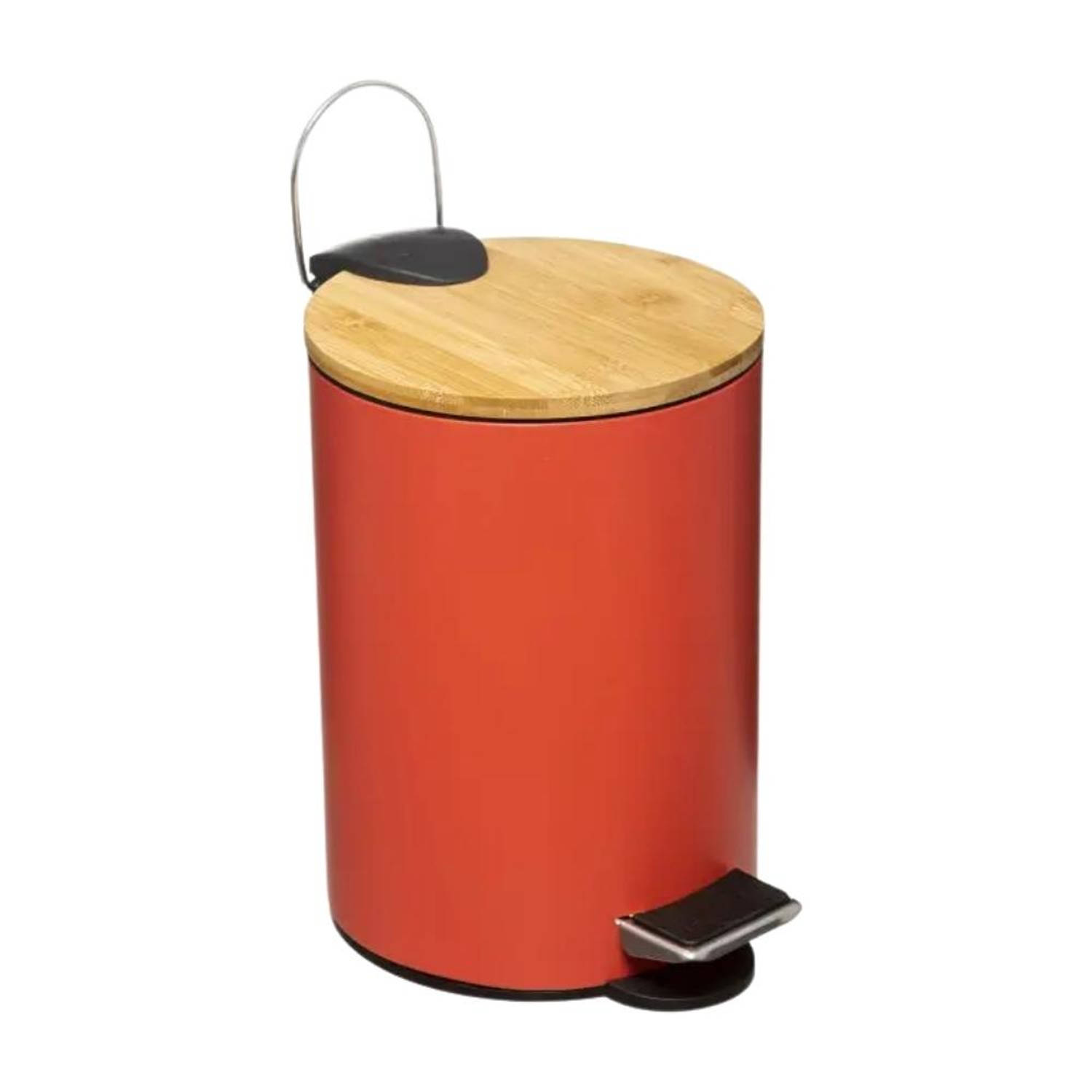 Orange85 Pedaalemmer - Prullenbak - Rood - 3 Liter - Bamboe En Metaal