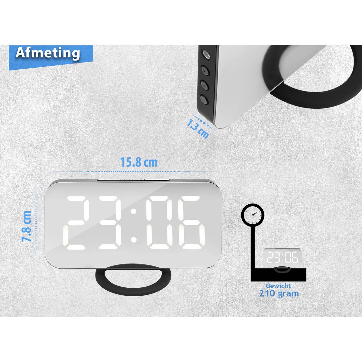 Bij elkaar passen min naald Luxe Digitale Wekker - Slaapkamer - Klok - Zwart - Met USB Poort! (2 in 1)  | Blokker