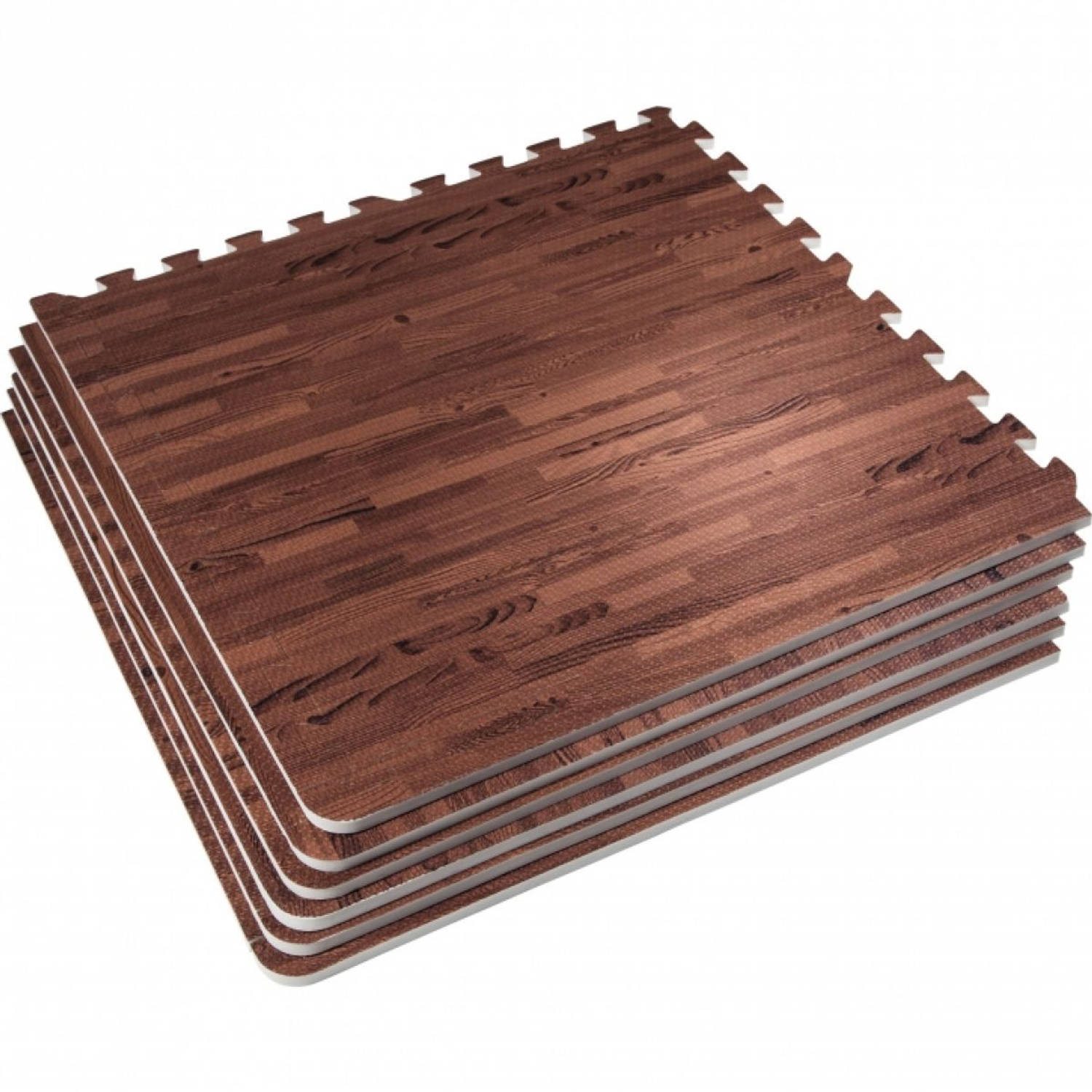 Sportschool Vloer Beschermingsmatten (6 matten + 12 eindstukken) Donkere houtkleur