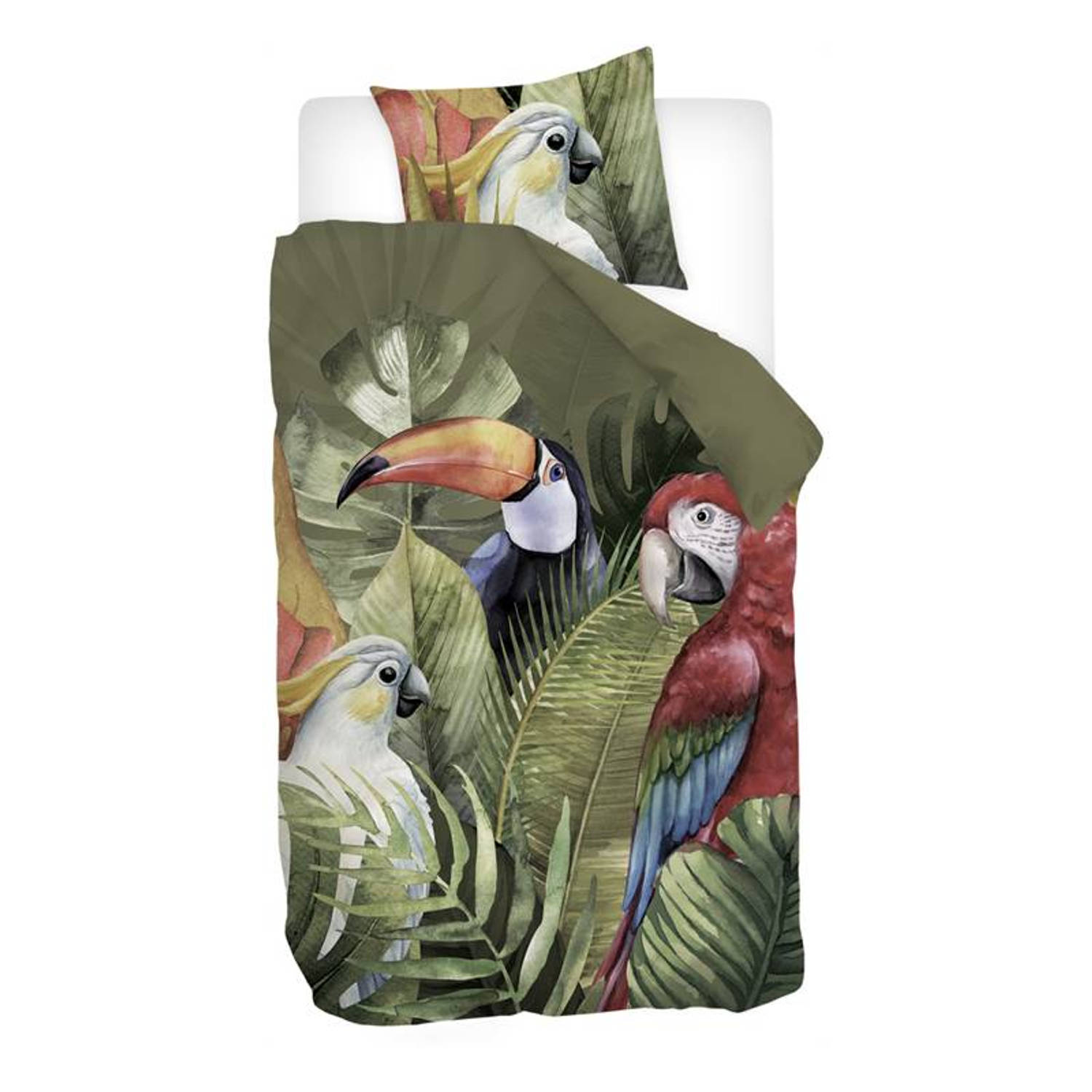 Snoozing Macaw - Flanel - Dekbedovertrek - Eenpersoons - 140x200/220 cm - Multi kleur