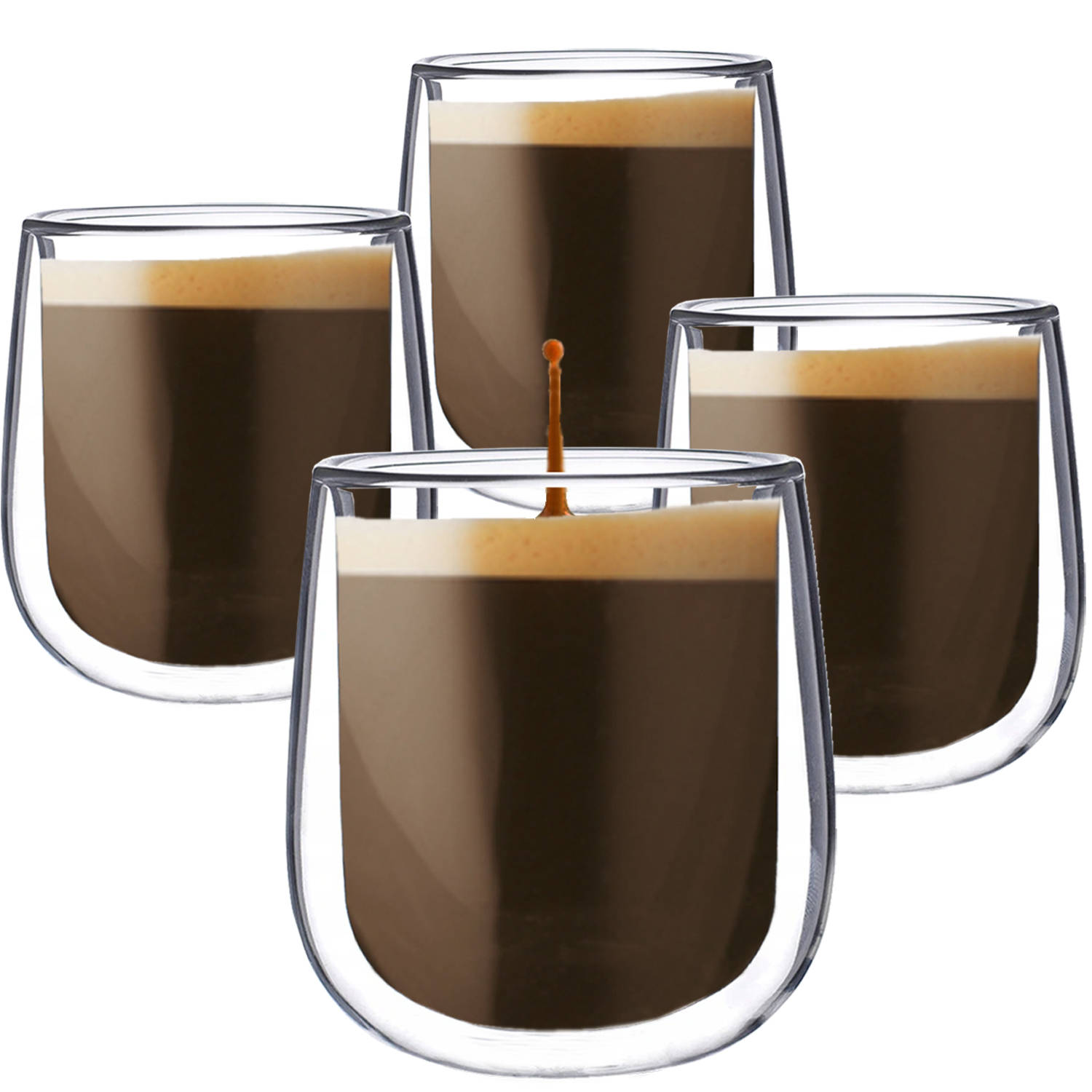 Luxe Dubbelwandige Espresso Kopjes - Espresso Glazen - Koffieglazen - Ristretto Kopjes - 100 Ml - Set Van 4