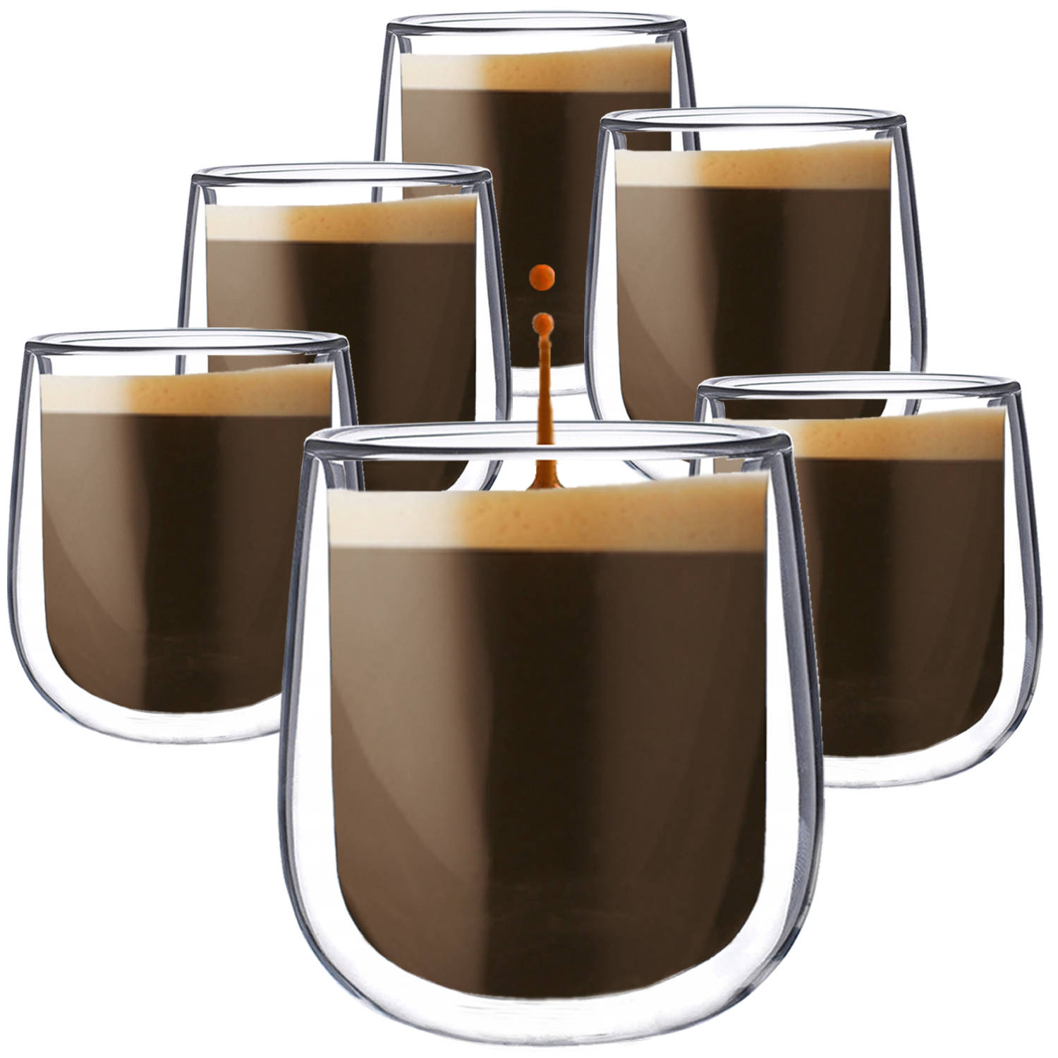 Luxe Dubbelwandige Espresso Kopjes - Espresso Glazen - Koffieglazen - Ristretto Kopjes - 100 Ml - Set Van 6