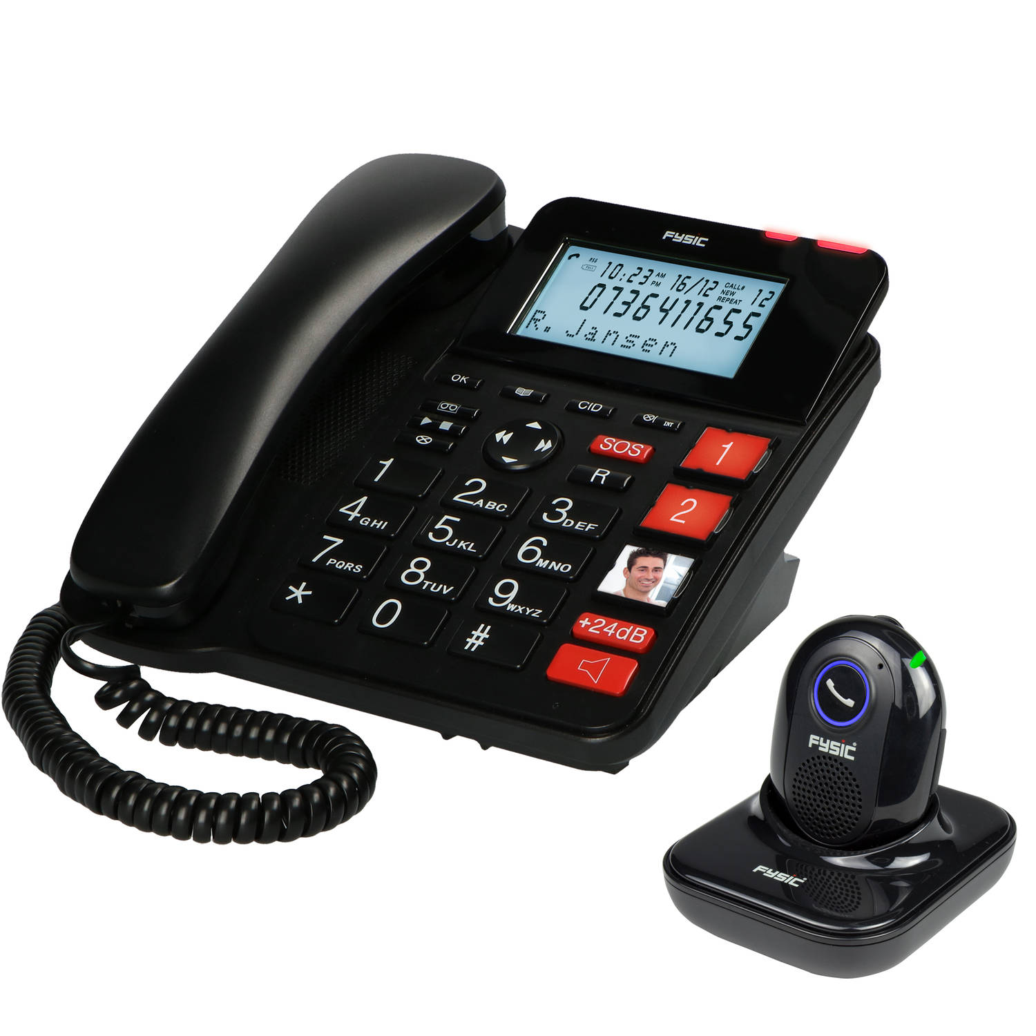 Vaste Telefoon Met Antwoordapparaat En Draadloze Sos Paniekknop Fysic Fx3960 Rood-zwart
