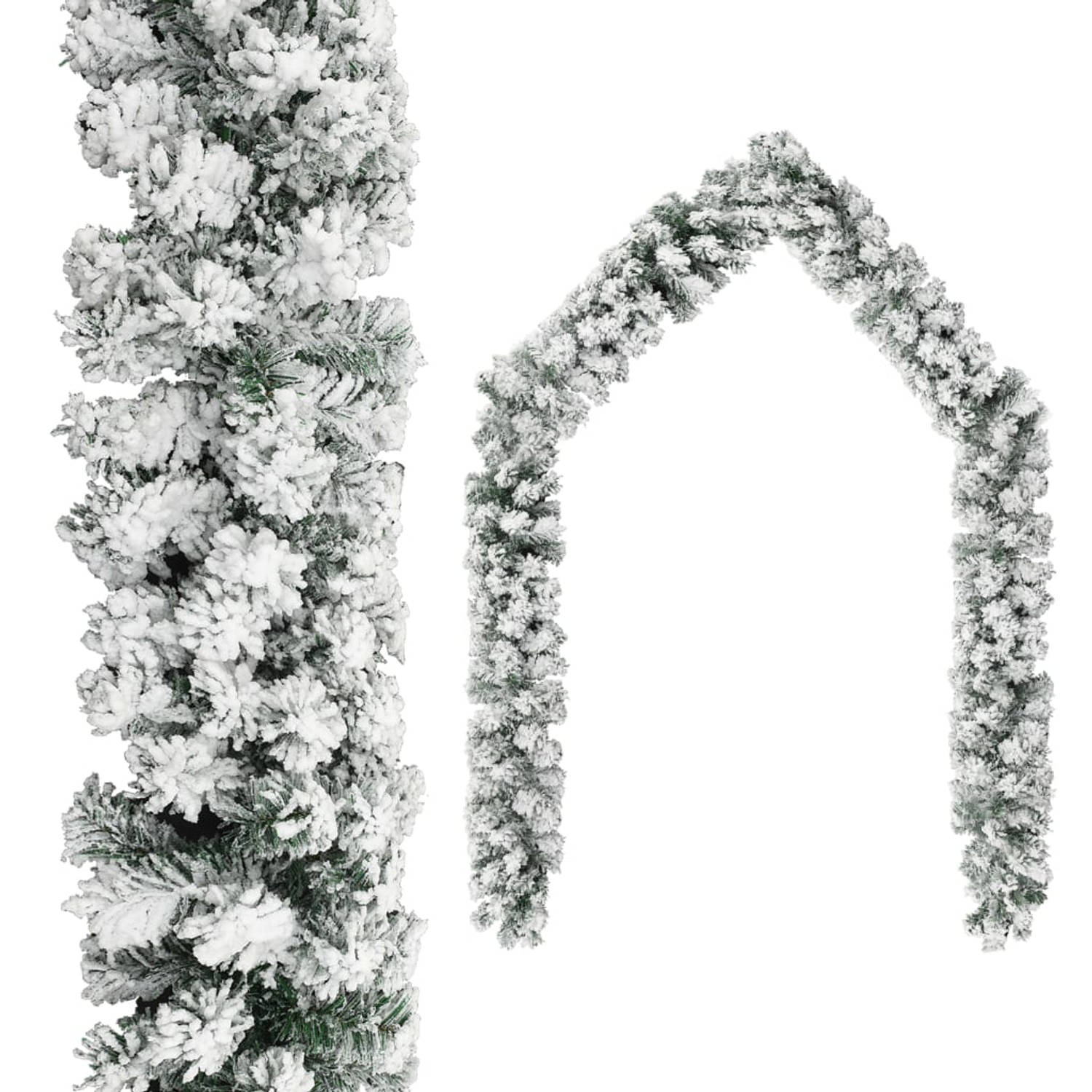 The Living Store Kerstslinger - Guirlande PVC met witte sneeuwvlokken - 5m - LED-verlichting - Groen - Glanzend roségoud - mat roségoud en glitter roségoud kerstballen - 21x4cm pie