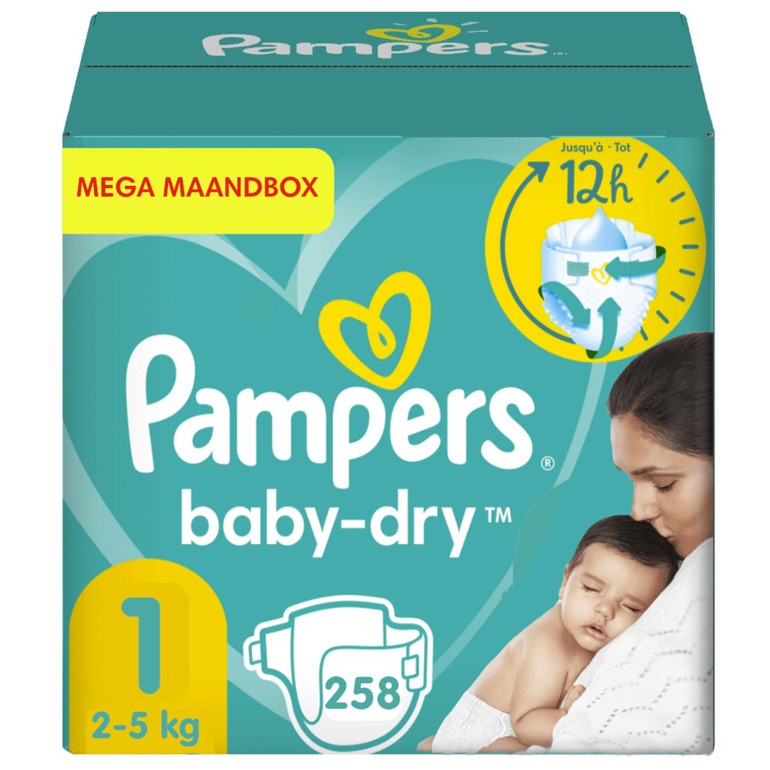 Handvest esthetisch . Pampers - Baby Dry - Maat 1 - Mega Maandbox - 258 luiers | Blokker