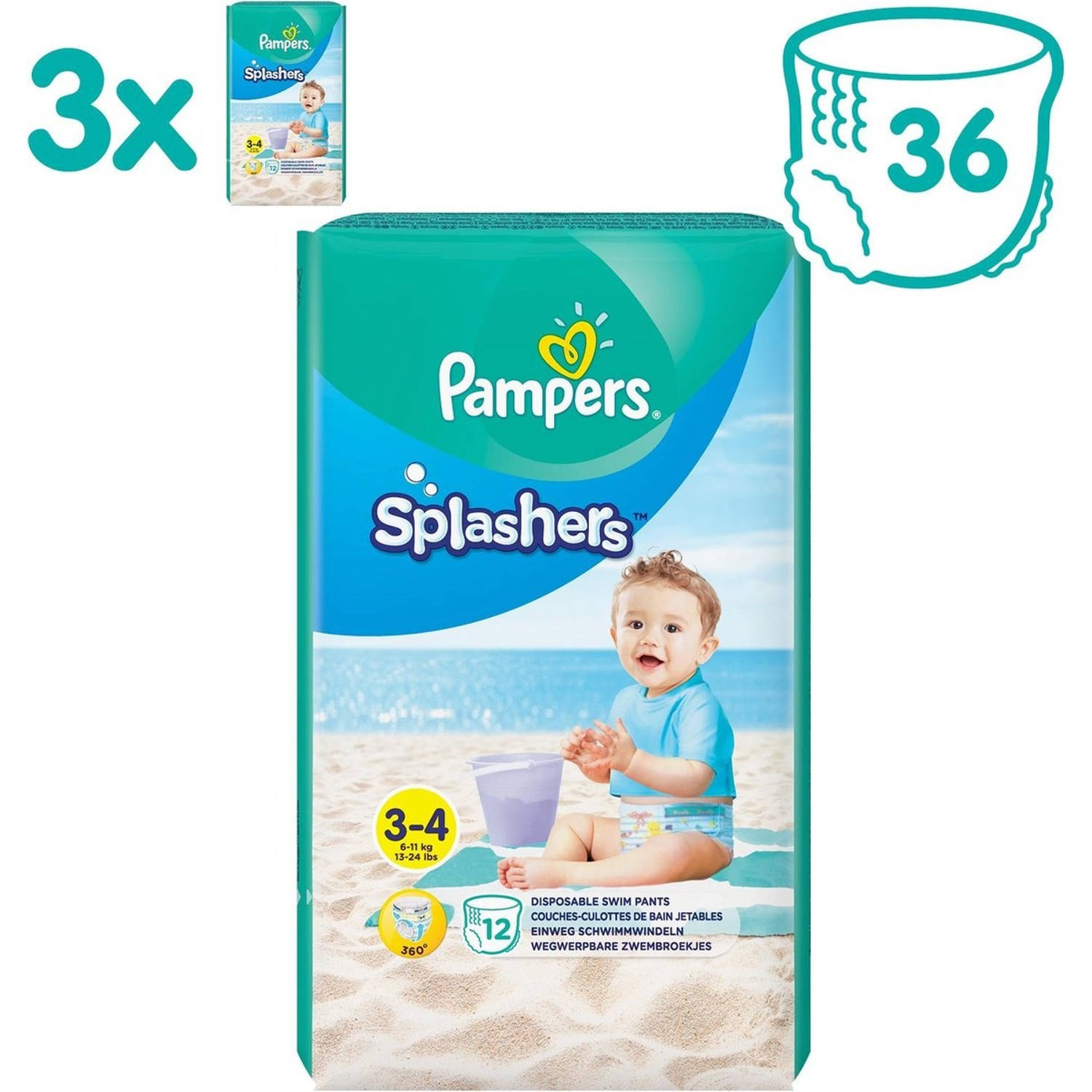 Pampers - Splashers - Wegwerpbare Zwemluiers - Maat 3/4 - 36 stuks