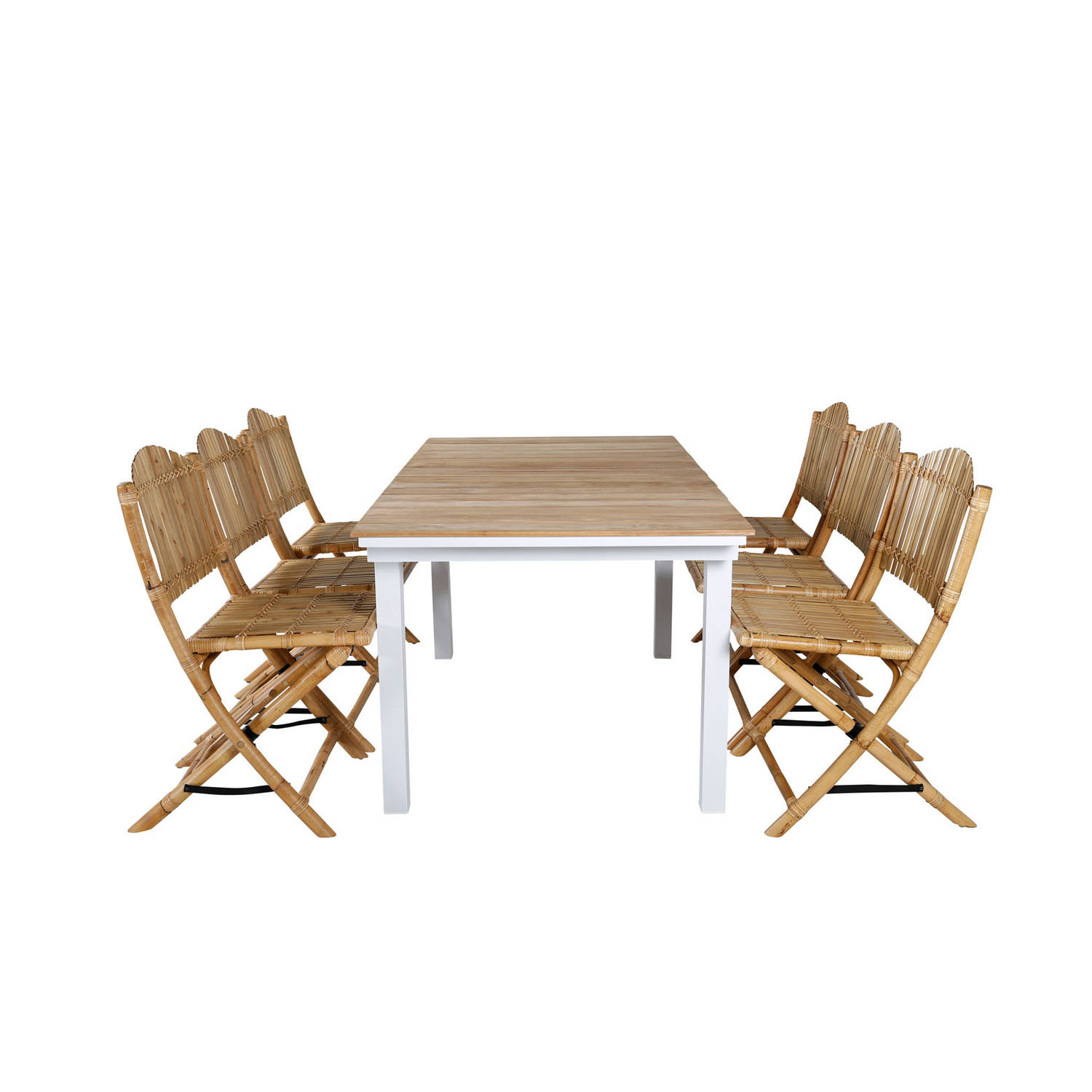 Mexico tuinmeubelset tafel 90x180/240cm en 6 stoel Cane lichtgrijs, naturel.