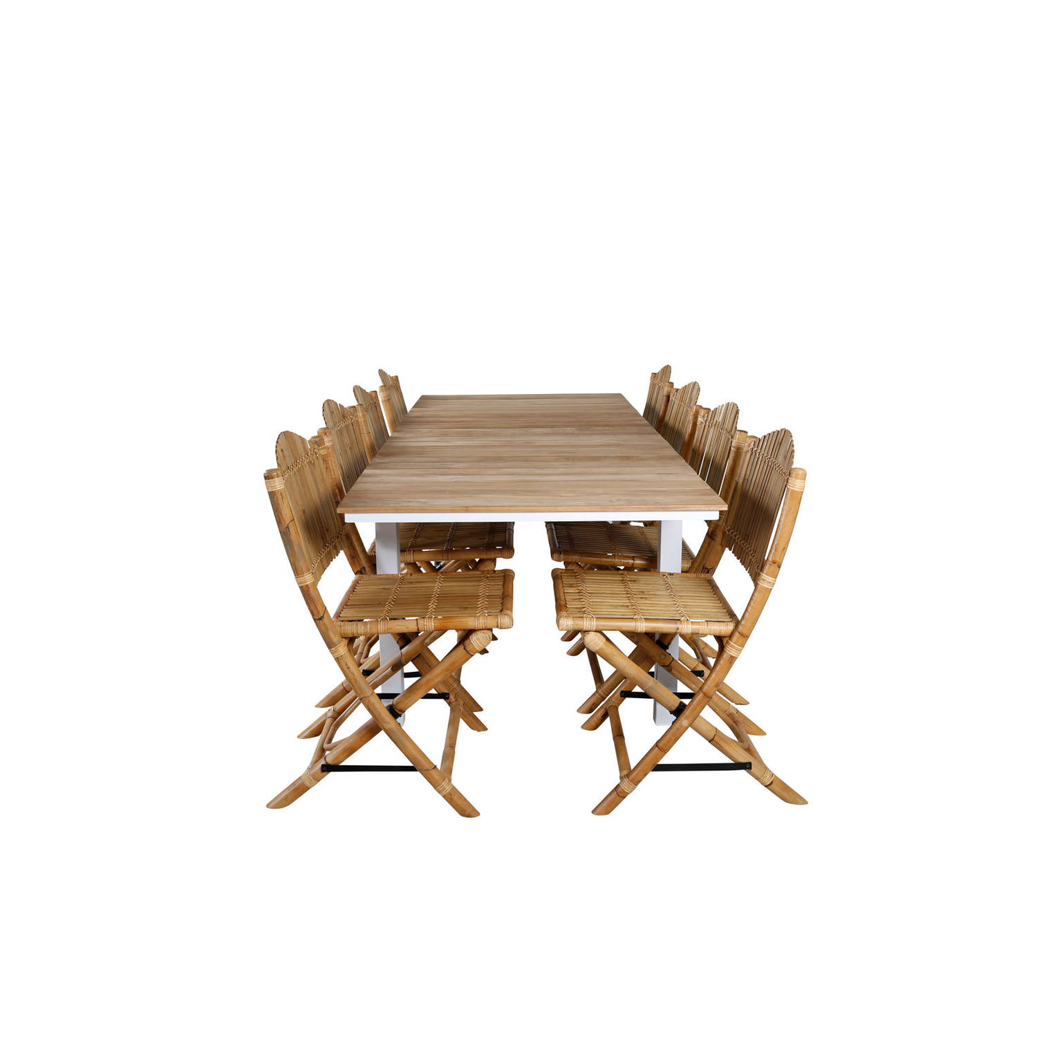 Mexico tuinmeubelset tafel 90x180/240cm en 8 stoel Cane lichtgrijs, naturel.