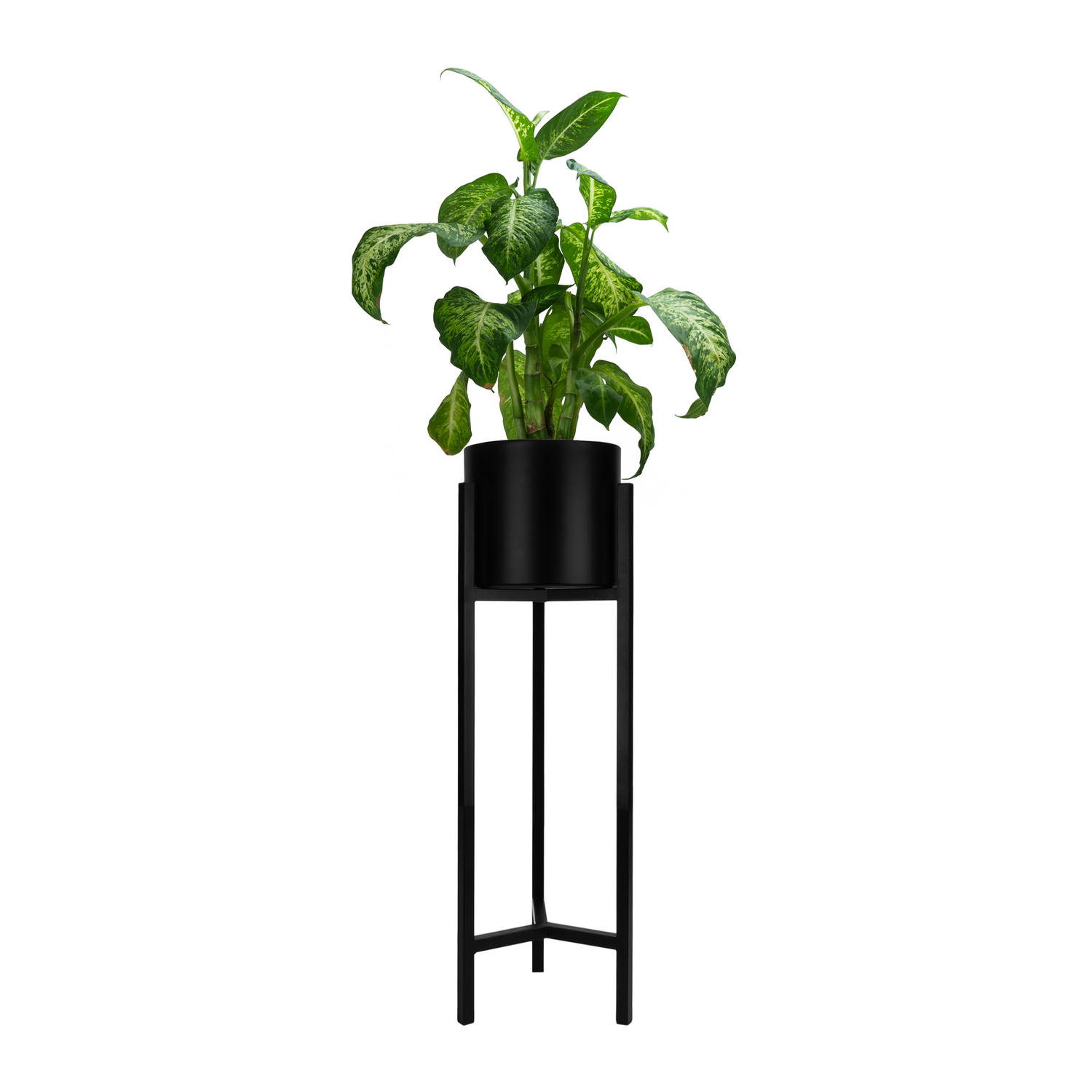 QUVIO Plantenstandaard inclusief pot - 22 x 22 x 75 cm - Metaal - Zwart - M