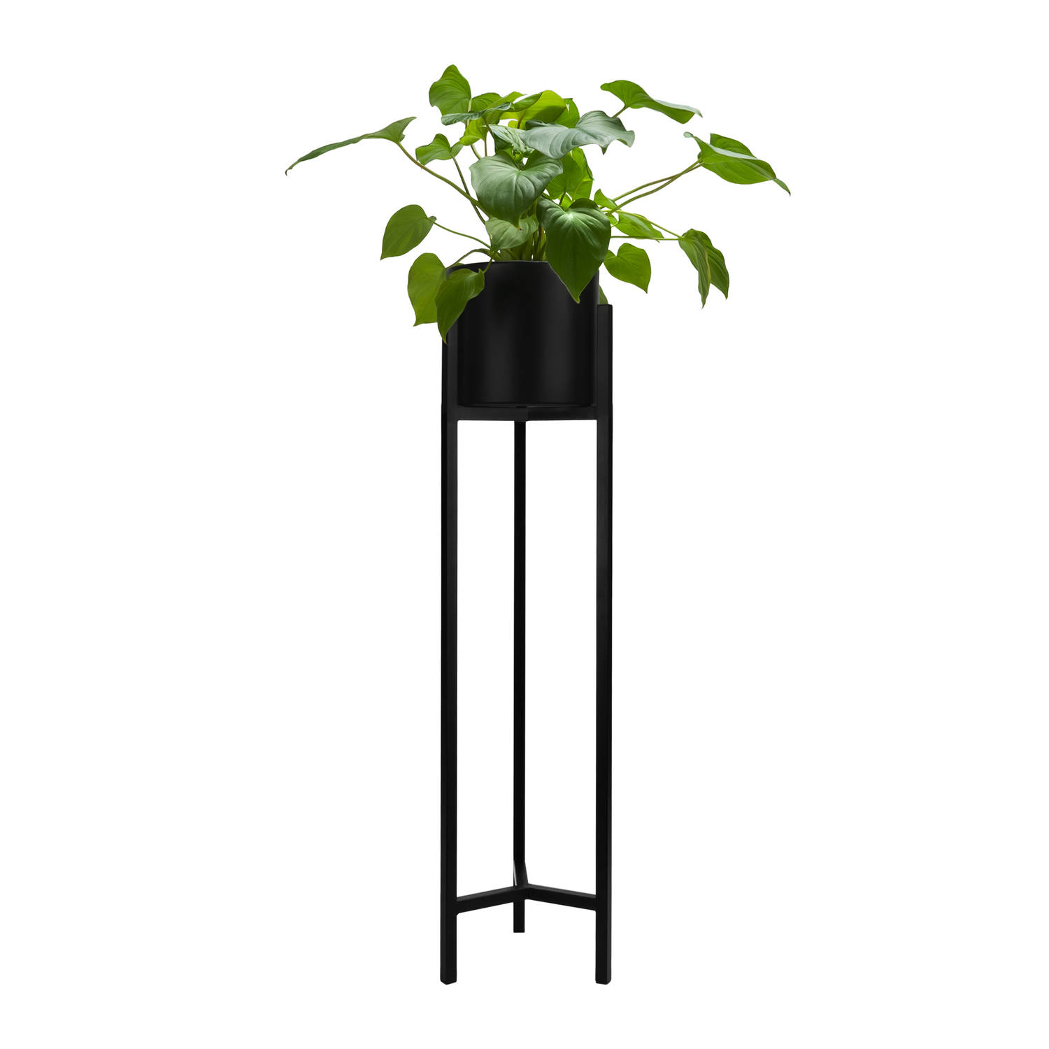 QUVIO Plantenstandaard inclusief pot - 22 x 22 x 90 cm - Metaal - Zwart - L