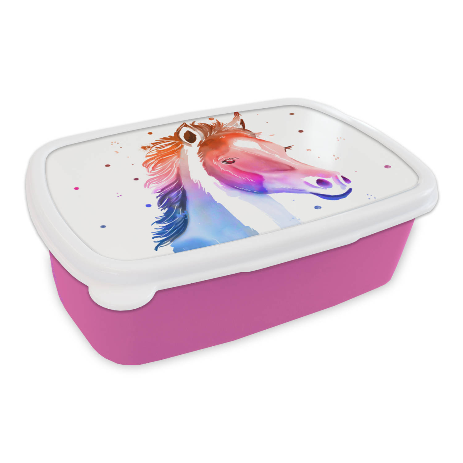 Broodtrommel Roze - Lunchbox - Brooddoos - Paard - Roze Paars - 18x12x6 cm - Kinderen - Meisje | Blokker