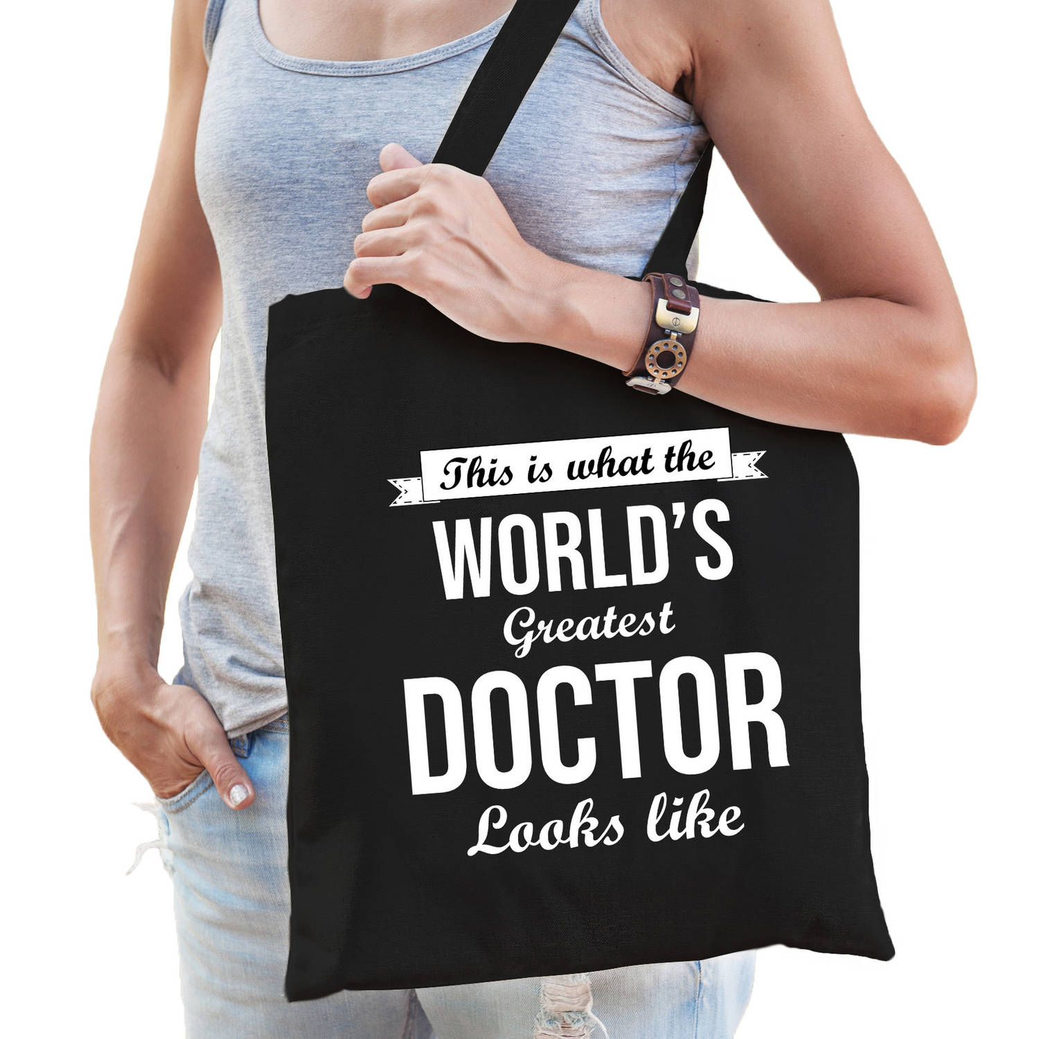 Worlds Greatest Doctor Tas Zwart Volwassenen Werelds Beste Dokter Cadeau Tas Feest Boodschappentasse