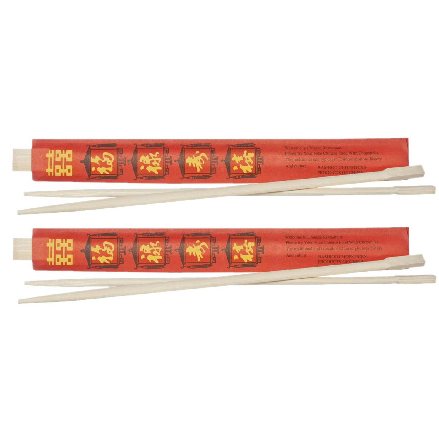 Eetstokjes gemaakt van bamboe in rood papieren zakje 8x stuks - Eetstokjes