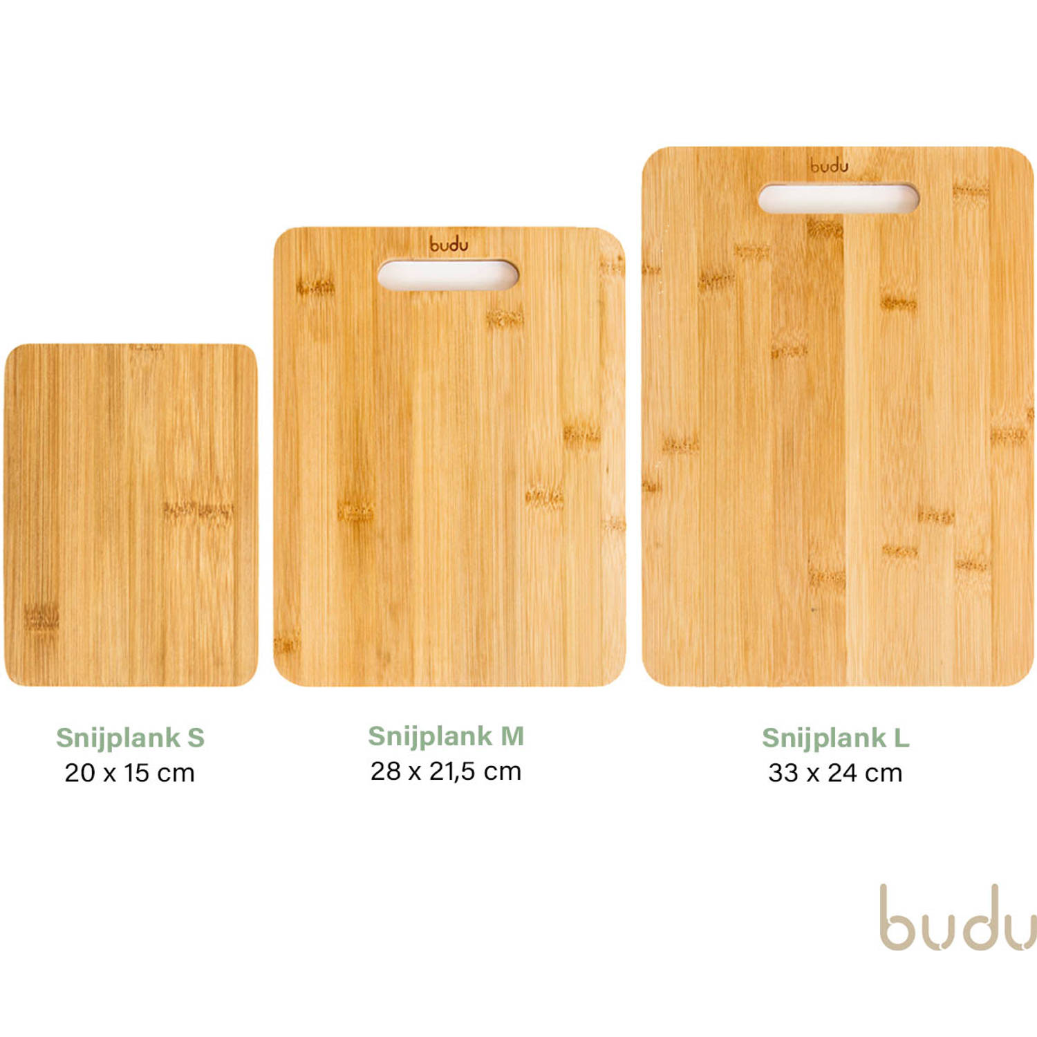 praktijk verdrievoudigen Installeren Budu Snijplankenset 3 stuks - Snijplanken bamboe - Snijplank hout -  Keukenplanken | Blokker