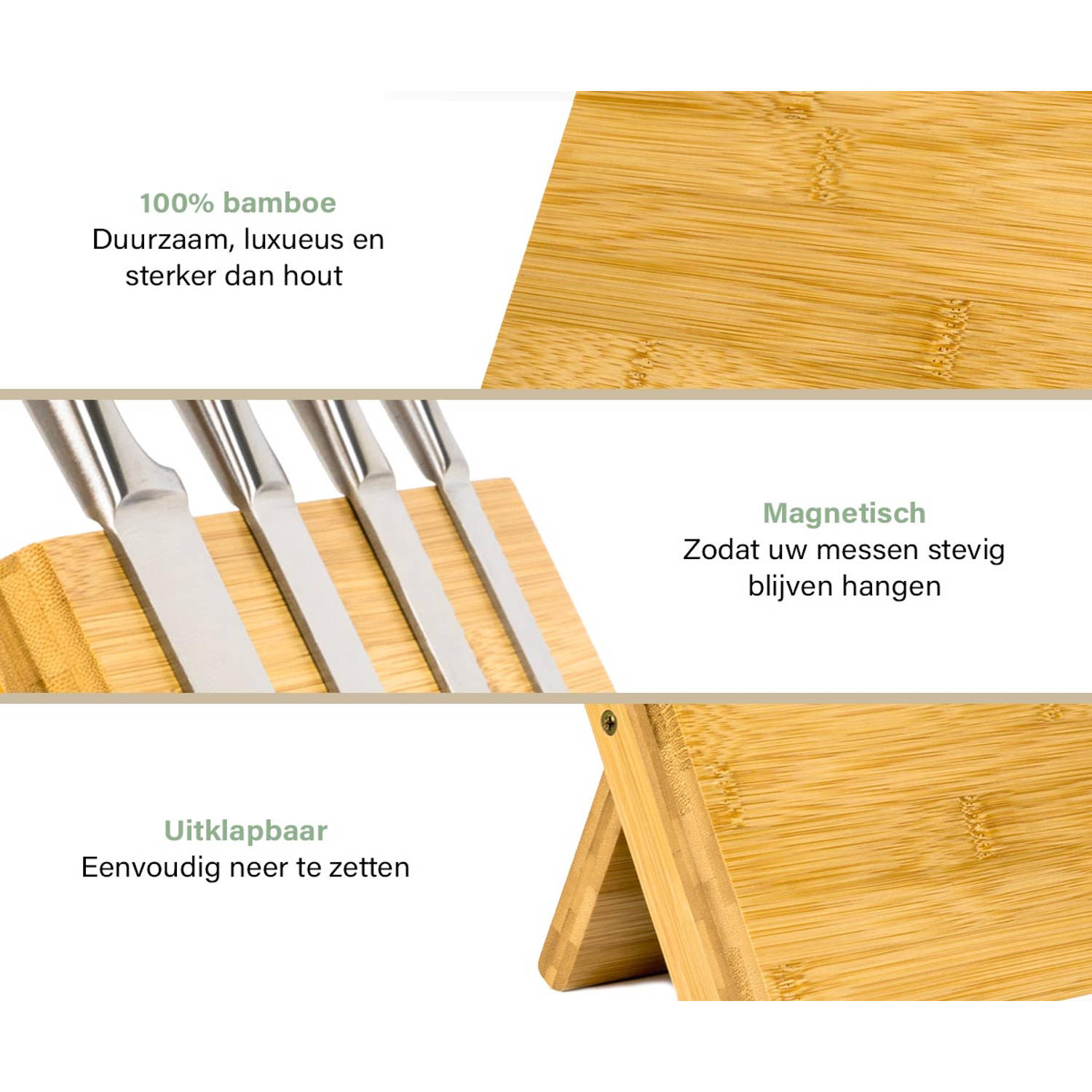 Makkelijker maken Bekritiseren Alsjeblieft kijk Budu Messenblok zonder messen – Magnetisch – Messenmagneet - Bamboe hout |  Blokker