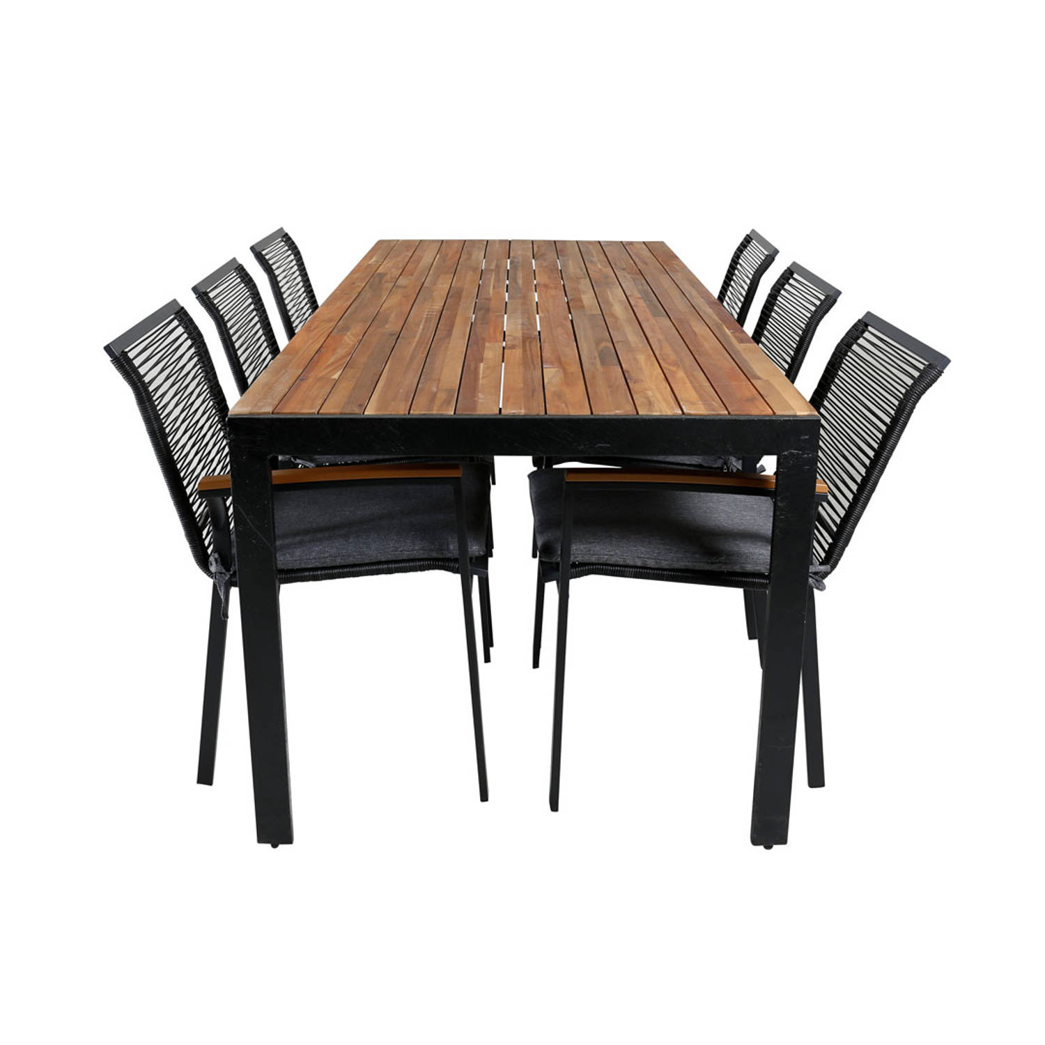 Bois tuinmeubelset tafel 90x205cm en 6 stoel Dallas zwart, naturel.