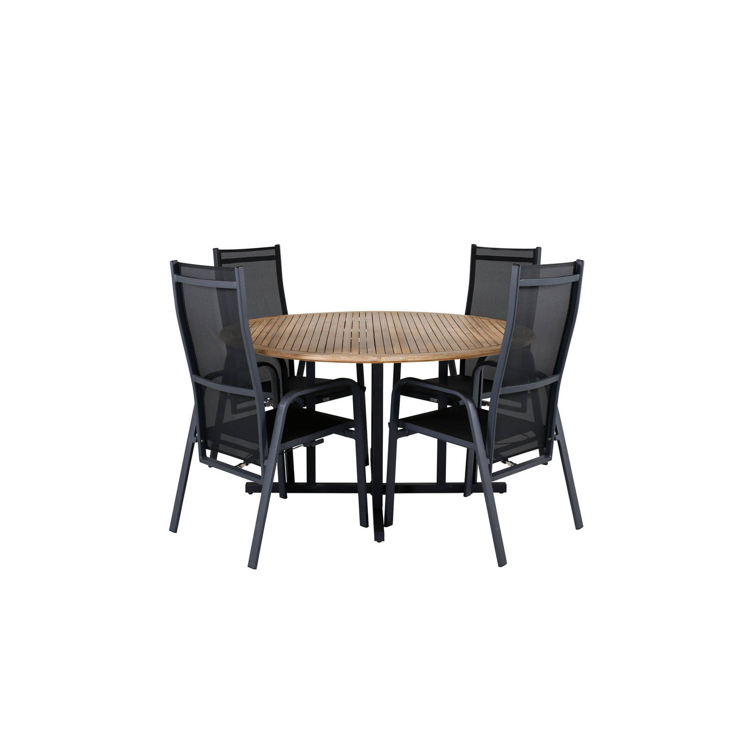 Cruz tuinmeubelset tafel Ø140cm en 4 stoel Copacabana zwart, naturel.