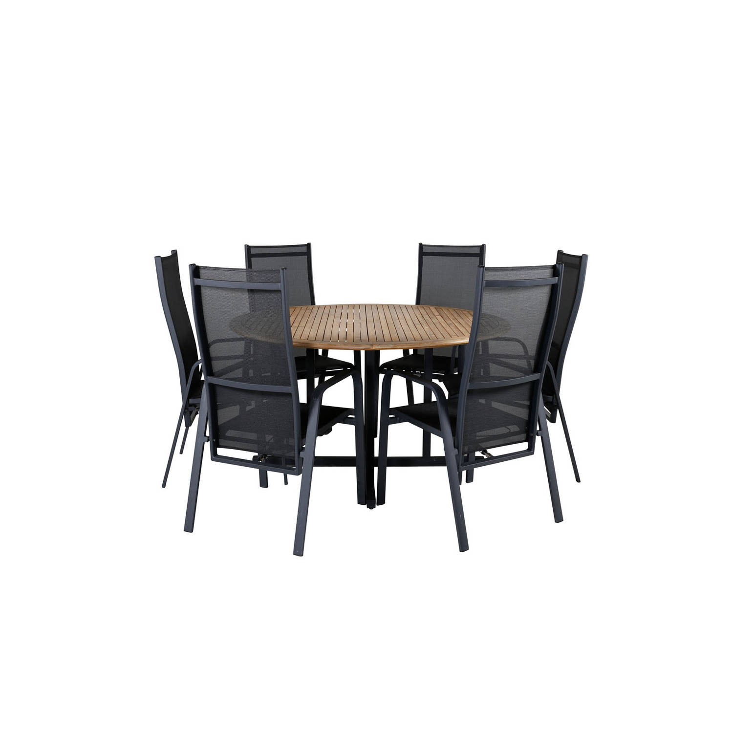 Cruz tuinmeubelset tafel Ø140cm en 6 stoel Copacabana zwart, naturel.