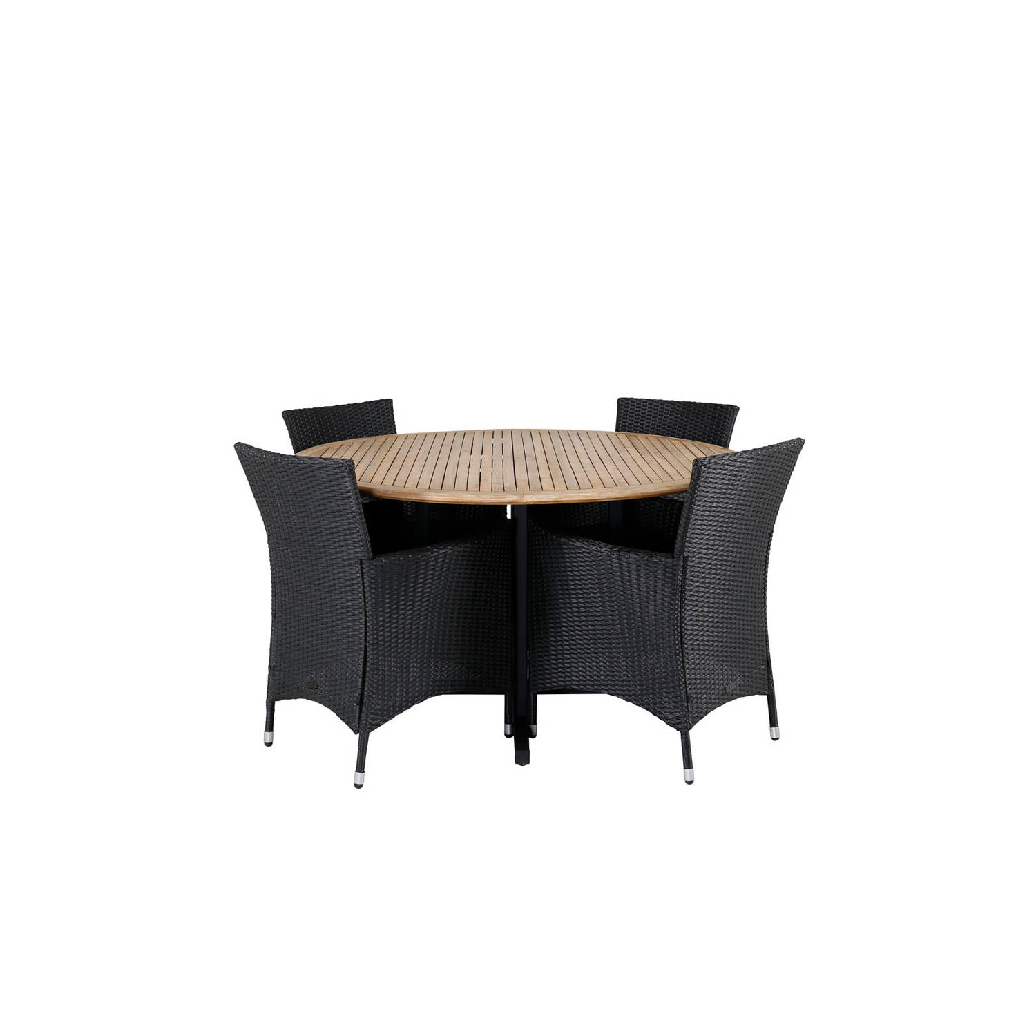 Cruz tuinmeubelset tafel Ø140cm en 4 stoel Knick zwart, naturel.