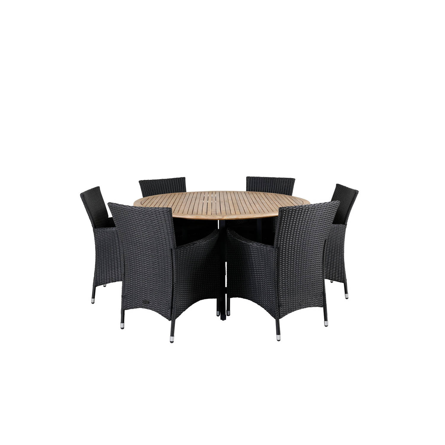 Cruz tuinmeubelset tafel Ø140cm en 6 stoel Knick zwart, naturel.