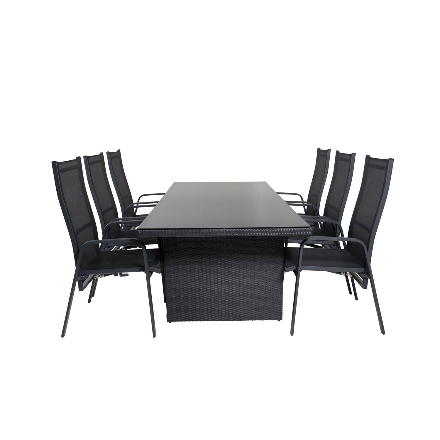 Padova tuinmeubelset tafel 100x200cm en 6 stoel Copacabana zwart.