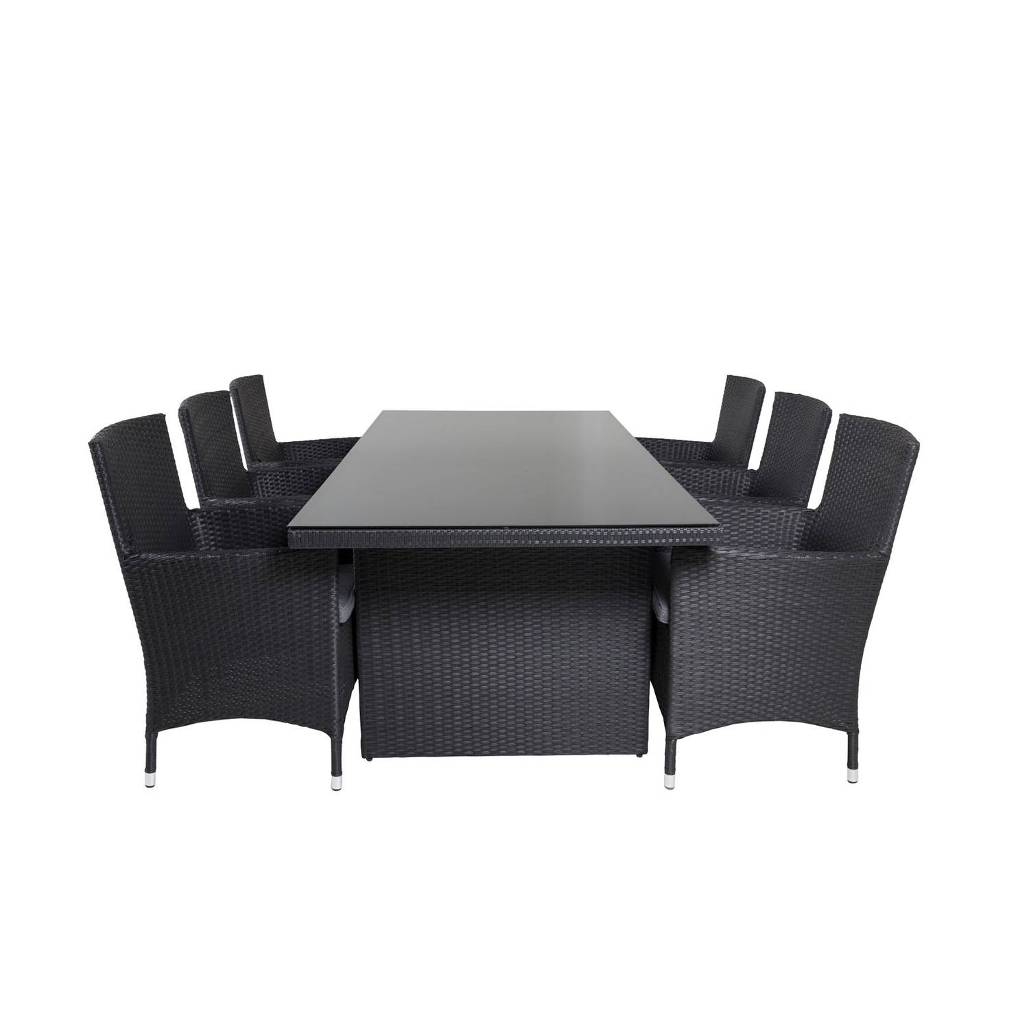 Padova tuinmeubelset tafel 100x200cm en 6 stoel Malin zwart.