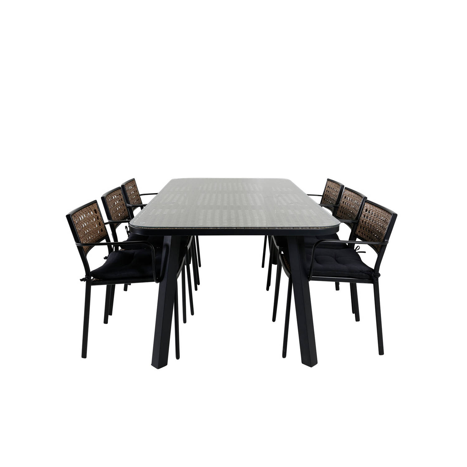 Paola tuinmeubelset tafel 100x200cm en 6 stoel Paola zwart, naturel.
