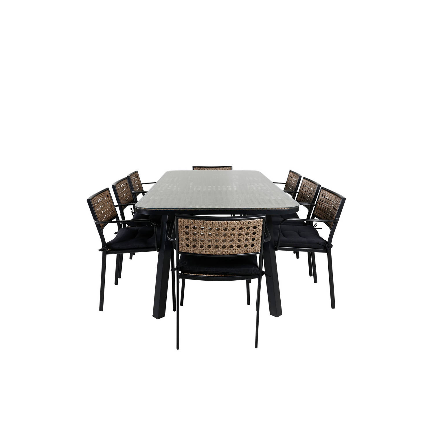 Paola tuinmeubelset tafel 100x200cm en 8 stoel Paola zwart, naturel.