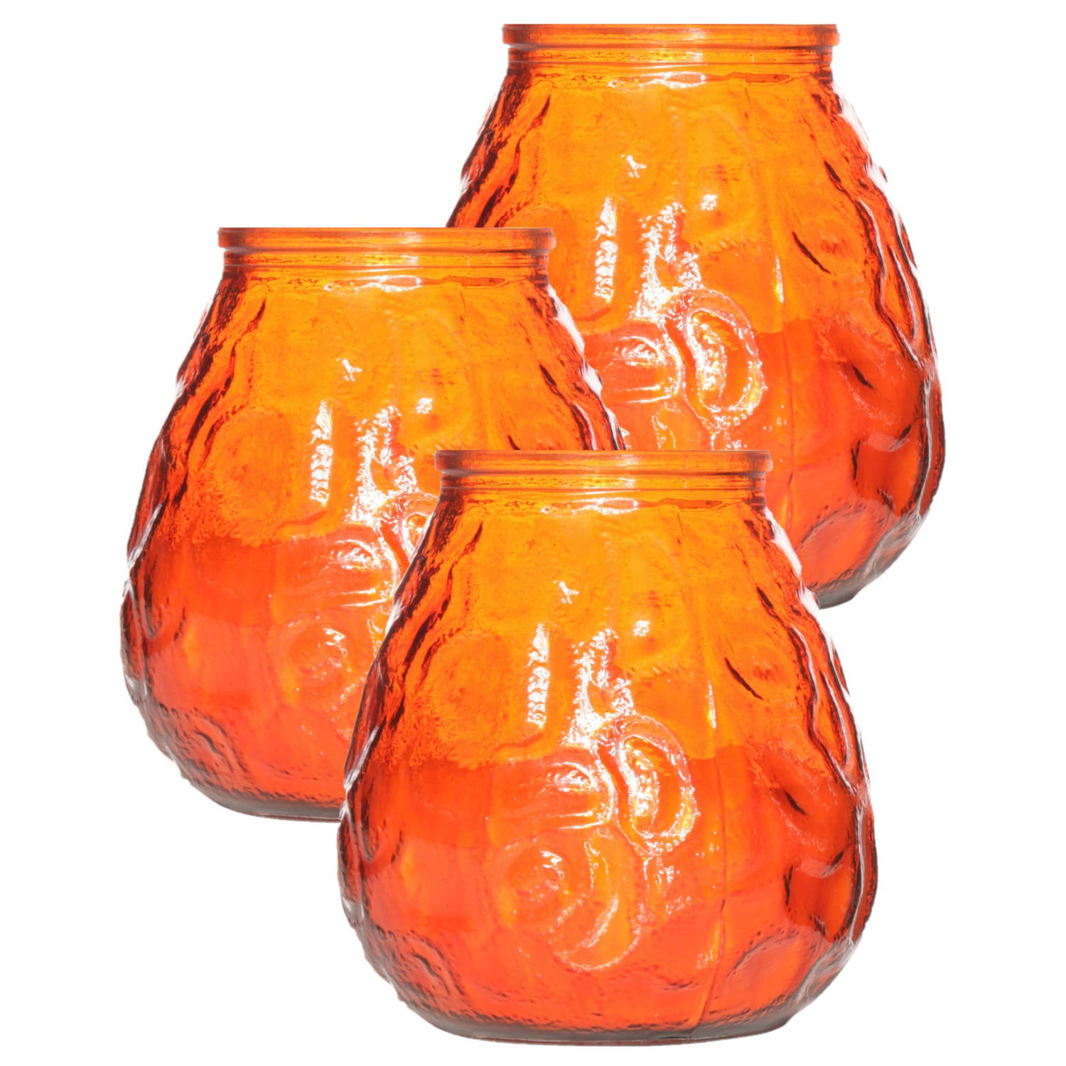 Set Van 3x Stuks Oranje Lowboy Buiten Tafel Sfeer Kaarsen 10 Cm 40 Branduren In Glas Waxinelichtjes