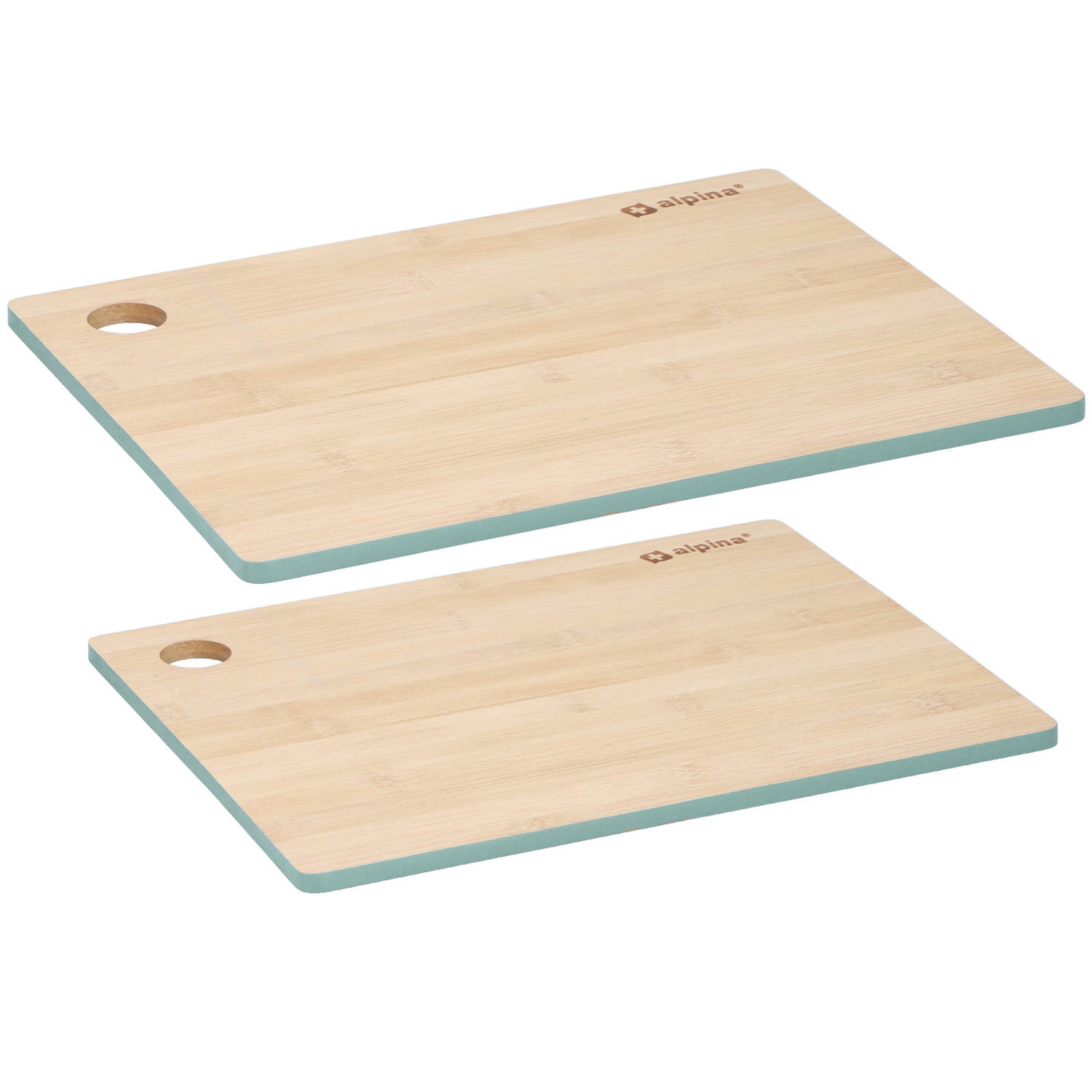 Set van 2x stuks snijplanken groene rand 23 en 28 cm van bamboe hout - Snijplanken