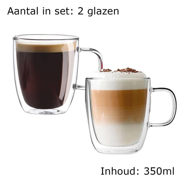 Luxe Latte Macchiato Glazen Dubbelwandig - Koffieglazen met oor - Cappuccinoglazen - Theeglas 350 ML - Set Van 2