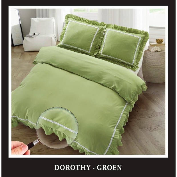 Hotel Home Collection - Dekbedovertrek - Dorothy - 140x200/220 +1*60x70 cm - Mos Groen