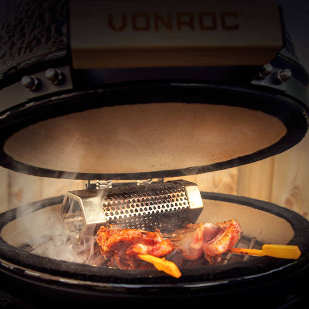 VONROC Kamado barbecue 13 inch - Ø27cm kookoppervlak - Houtskoolbarbecue – Keramisch - Tafelmodel - Met onderstel, therm
