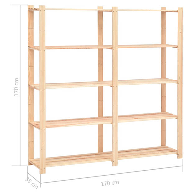 vidaXL Opbergrekken 5-laags 3 st 170x38x170 cm grenenhout 500 kg