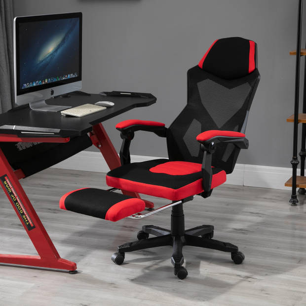 Game Stoel - Gaming stoel - Gaming chair - Met voetensteun - Racing style - Zwart/Rood