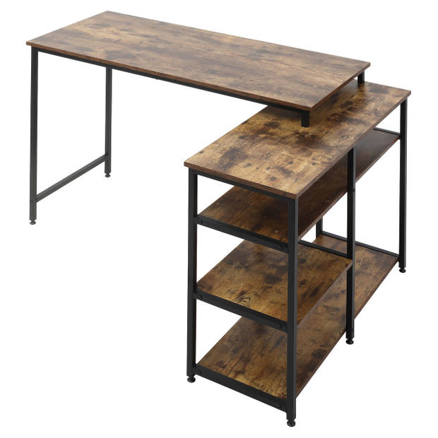 Hoekbureau - bureau pc - boekenkast - boekenrek - zwart/ bruin - 135 cm x 90 cm x 79 cm