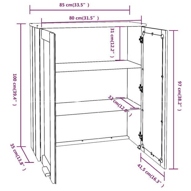 vidaXL Opzetkast HAMAR 85x35x100 cm massief grenenhout honingbruin