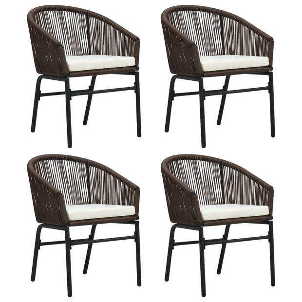 The Living Store Tuinset - zwart gepoedercoat staal en glas - 140x70x74 cm - bruin PVC-rattan - 58x58x78 cm - 4 stoelen