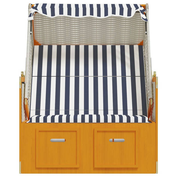 vidaXL Strandstoel met luifel poly rattan en massief hout wit en blauw