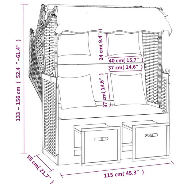 The Living Store Strandstoel Lounger - Grijs/Wit - Houten frame - Verstelbare rugleuning - Uitschuifbare voetensteun -