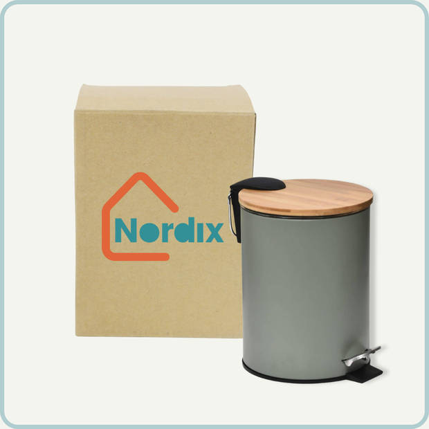 Nordix Pedaalemmer - Prullenbak - Groen - 3 Liter - Bamboe en metaal