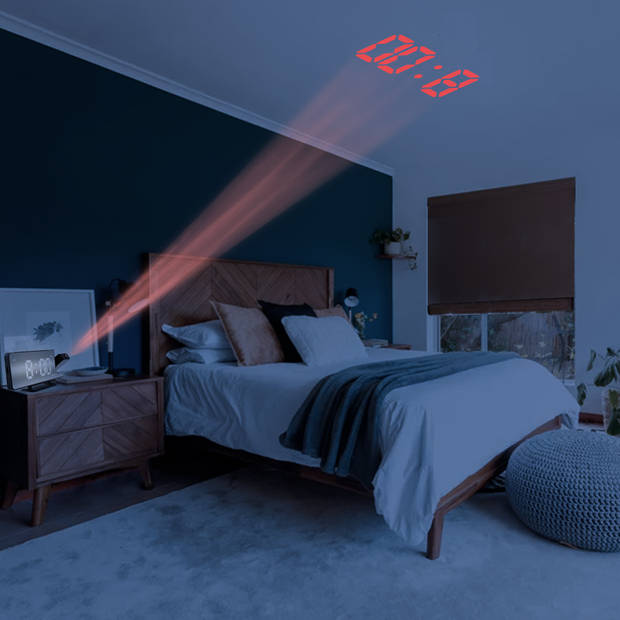 Luxime® - Digitale Wekker Met Projectie - Slaapkamer - Projectieklok Plafond - Projectiewekker - Wit