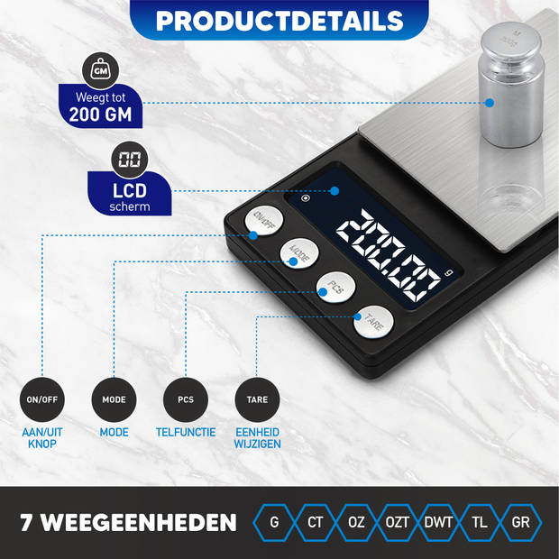 Precisie Weegschaal Keuken Digitaal - Keukenweegschaal - 0,01 tot 200 Gram - Incl. batterij!