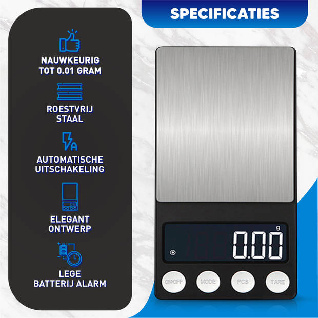 Precisie Weegschaal Keuken Digitaal - Keukenweegschaal - 0,01 tot 200 Gram - Incl. batterij!