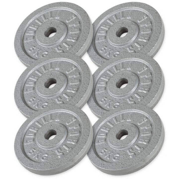 Gorilla Sports Halterschijven Set - Bundel - 30 kg (6 x 5 kg) - Gietijzer - 30 mm