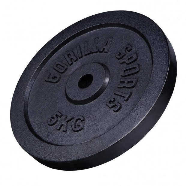 Gorilla Sports Halterschijven - 30 kg - 2x5 & 2x10 kg - Gietijzer Zwart - 30 mm