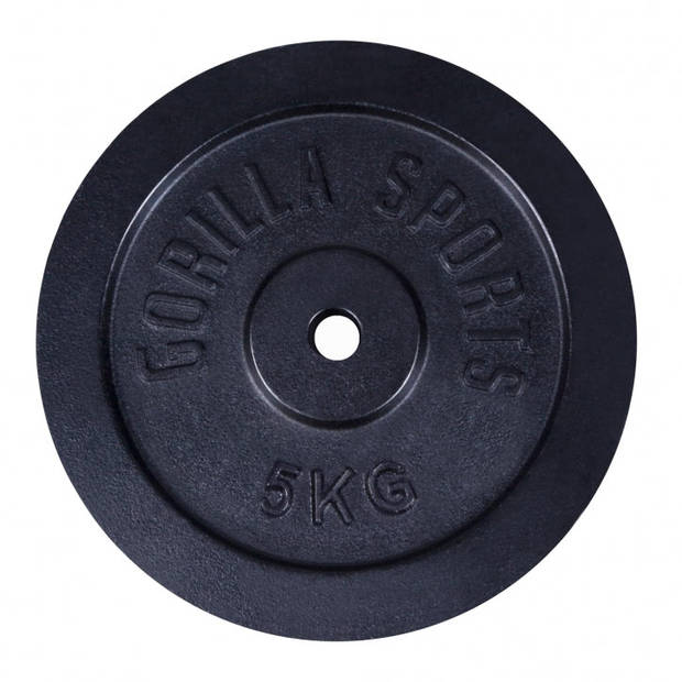 Gorilla Sports Halterschijven - 30 kg - 2x5 & 2x10 kg - Gietijzer Zwart - 30 mm